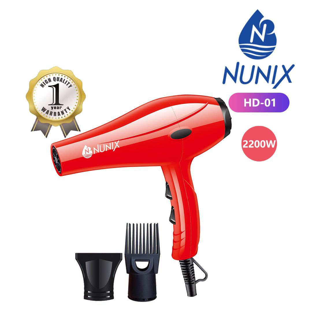 Nunix  Professional Hair Dryer – 2200W Ionic Fast Drying, Lightweight with Concentrator & Diffuser, for Smooth, Shiny & Frizz‑Free Hair Styling