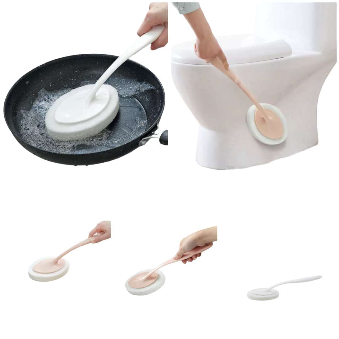 2 Pcs Household long handle sponge brush  For bathroom, toilets, cooking pots, walls