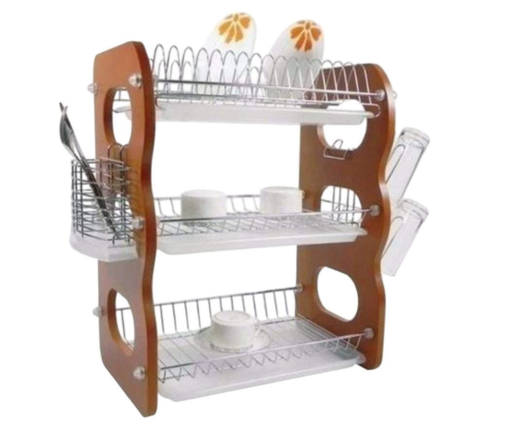 3-Tier Dish Rack – Modern Kitchen Organizer, Rust-Proof Multi-Level Drying Rack for Plates, Bowls, Cups & Utensils, with Removable Drip Tray & Cutlery Holder