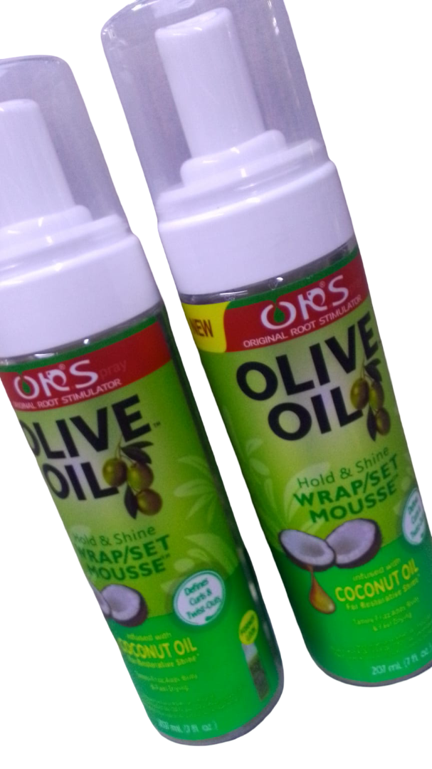 ORS olive oil wrap set mousse – 207ml lightweight hold and shine hair mousse with collagen panthenol for moisturizing frizz control and soft defined curls