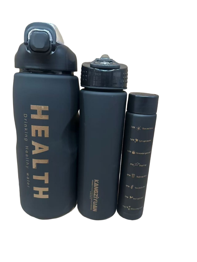 3Pcs Motivational Water Bottle Set – 300ml + 750ml + 1500ml, Single Suction Leakproof Sports Bottles, Fitness Hydration Pack with Time Markers for Gym & Travel