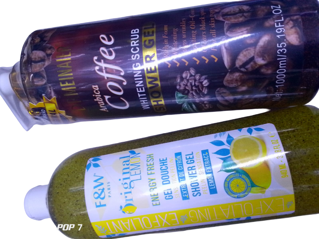 Exfoliating Shower Gel with Natural Coffee & Lemon Extracts – Whitening Body Scrub with Anti-Wrinkle Benefits, Spot Clearing Shower Wash for Fresh Energy & Radiant Skin