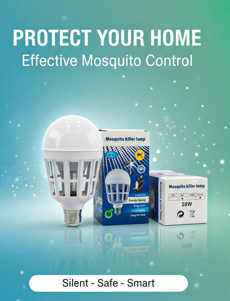 Dual‑Purpose 20W LED Mosquito Killer Lamp – 2‑in‑1 E27 Bug Zapper & Light Bulb with Blue UV Attraction, Chemical‑Free Indoor Insect Trap for Home, Bedroom & Kitchen (360° Illumination)
