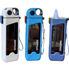 Portable water bottle with built-in trough – leak-proof travel bottle with integrated drinking trough available in white blue purple, ideal for outdoor hiking gym and daily hydration