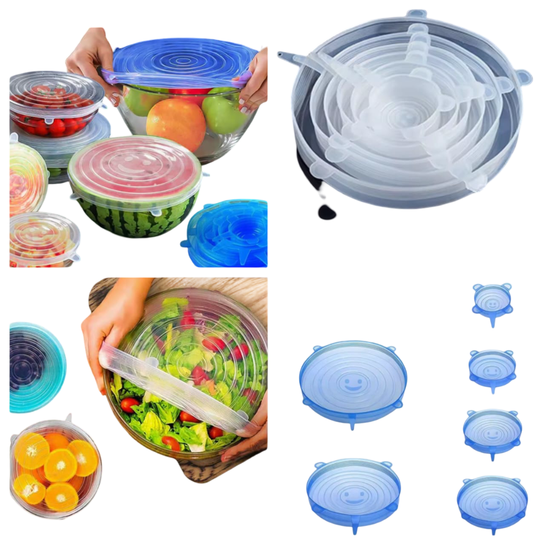 6 piece food cover set – clear plastic dome lids, reusable kitchen food protectors, stackable storage covers for plates bowls and dishes, dustproof and microwave-safe, available in clear only