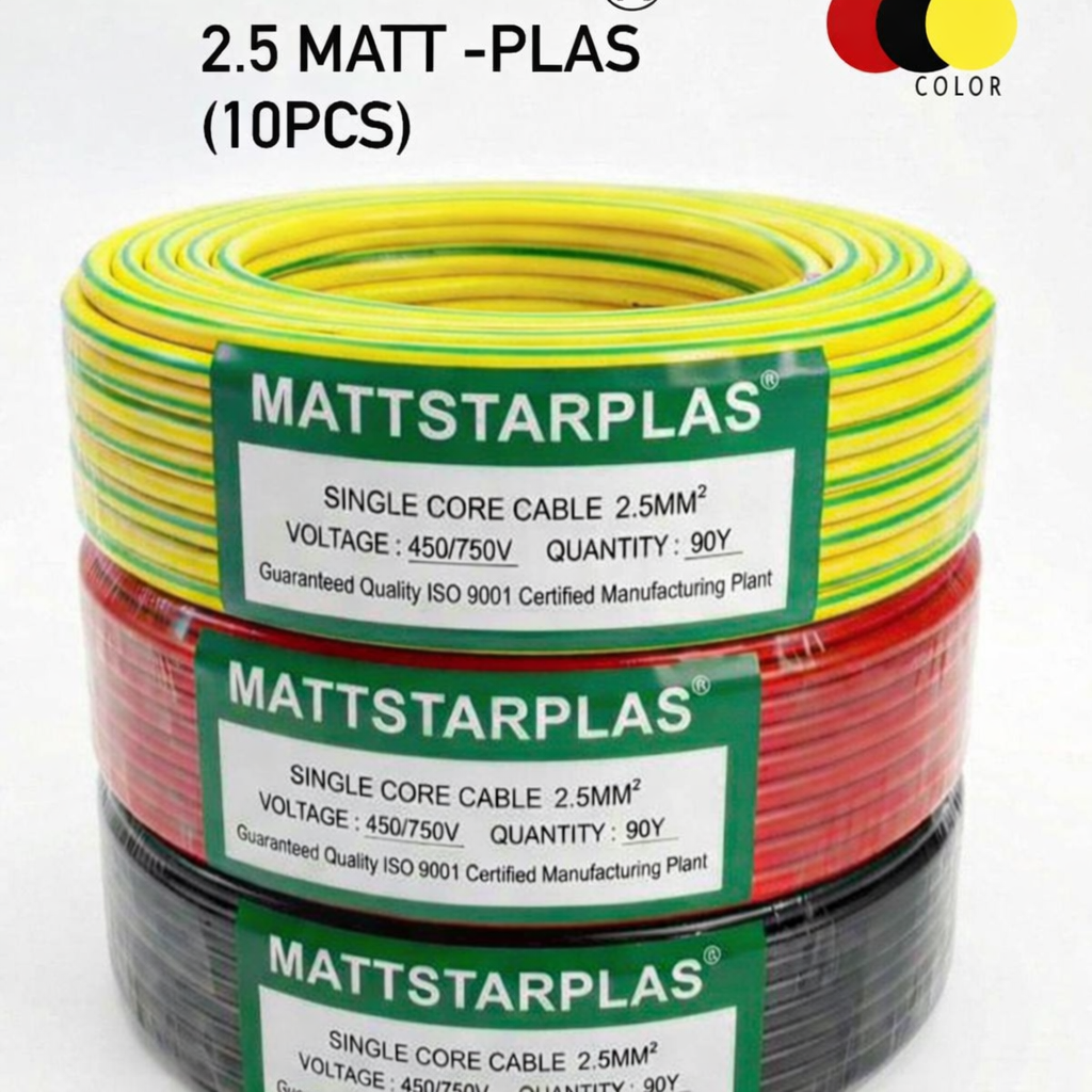 Mattstarplas Single-Core Electrical Cable – High-Quality Copper Wiring Cable for Household & Industrial Wiring, Durable PVC Insulated Electric Wire 90 Yards (82 meters) per roll. 2.5MM Thickness