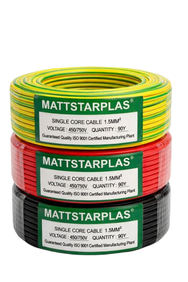 Mattstarplas Single-Core Electrical Cable – High-Quality Copper Wiring Cable for Household & Industrial Wiring, Durable PVC Insulated Electric Wire 1.5MM Thickness 90 Yards