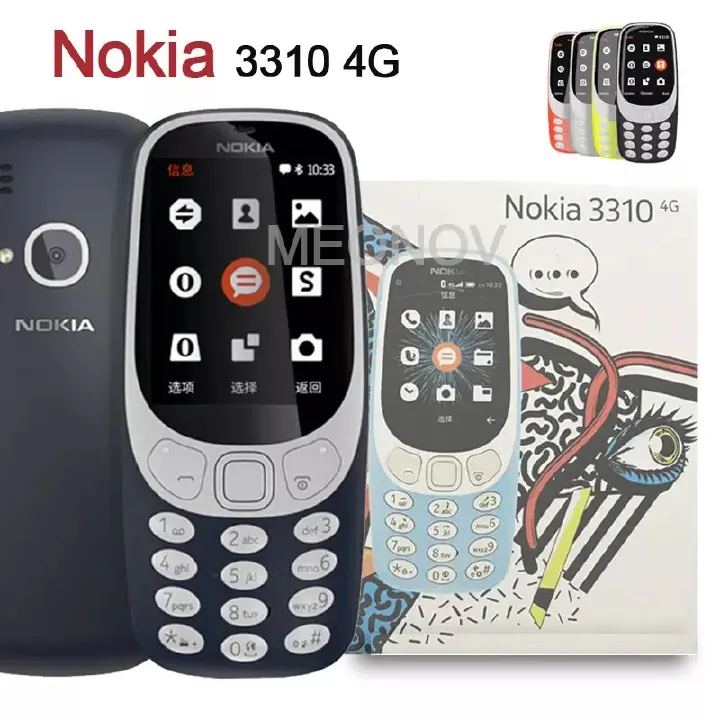 Brand New Nokia 3310 4G 512MB Rom 256MB RAM 1200 mAh BIG BATTERY 2.4" screen display HD Camera 2MP Dual SIM Cards Unlocked Cheap Durable Old Phone Classic Featured phone