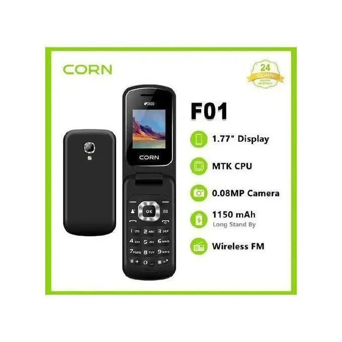 Corn F01 FLIP PHONE , 1.77" inch display, Wireless FM Radio, 0.08MP Camera, 1150mAh Battery Capacity , Dual SIM TYPE-C FEATURED PHONE
