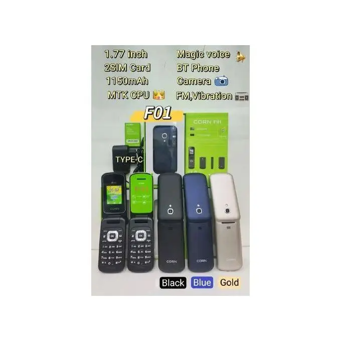 Corn F01 FLIP PHONE , 1.77" inch display, Wireless FM Radio, 0.08MP Camera, 1150mAh Battery Capacity , Dual SIM TYPE-C FEATURED PHONE