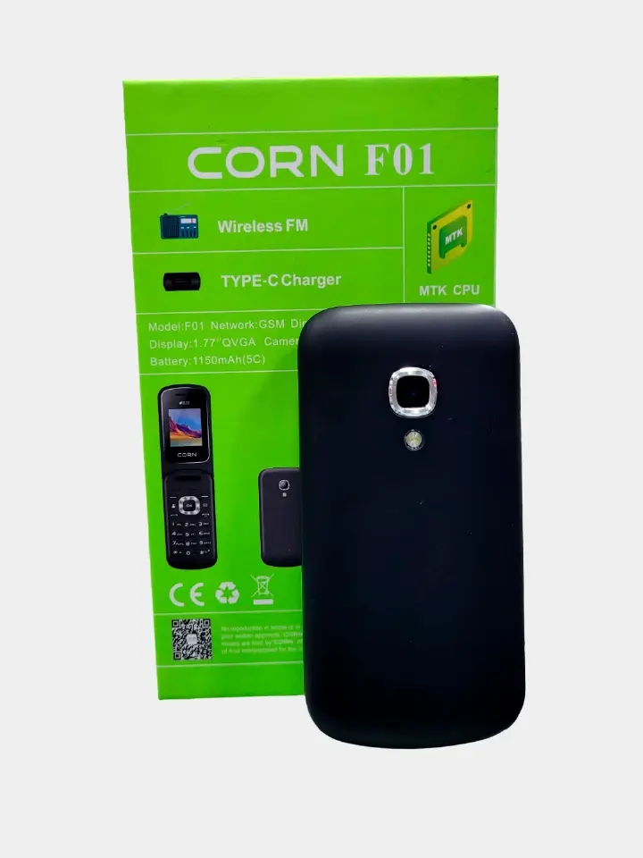 Corn F01 FLIP PHONE , 1.77" inch display, Wireless FM Radio, 0.08MP Camera, 1150mAh Battery Capacity , Dual SIM TYPE-C FEATURED PHONE