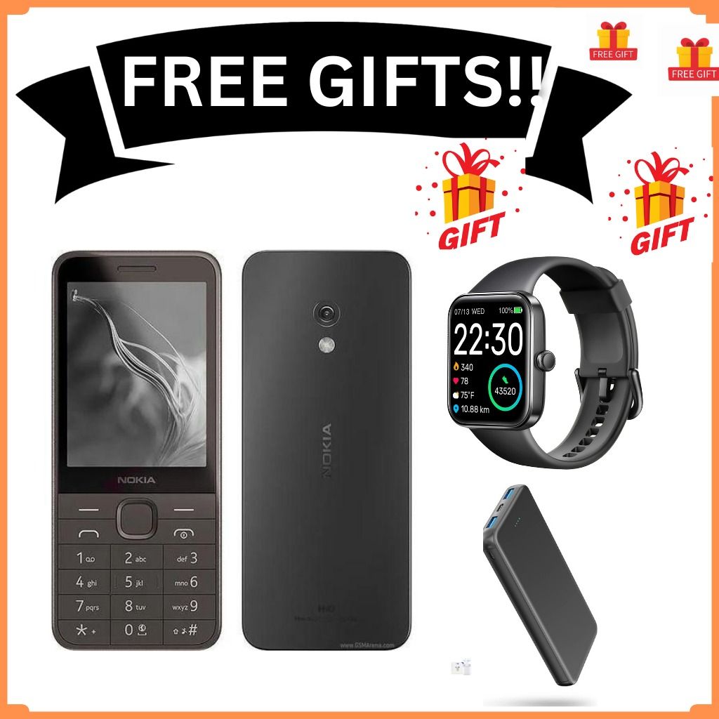 Brand New Nokia 235 4G 128MB ROM+64MB RAM 1450 mAh BIG BATTERY 2.8" screen HD Camera Dual SIM Cards with Torch, Bluetooth, MicroSD Card Support featured phone +FREE GIFTS(SMARTWATCH+ POWERBANK)
