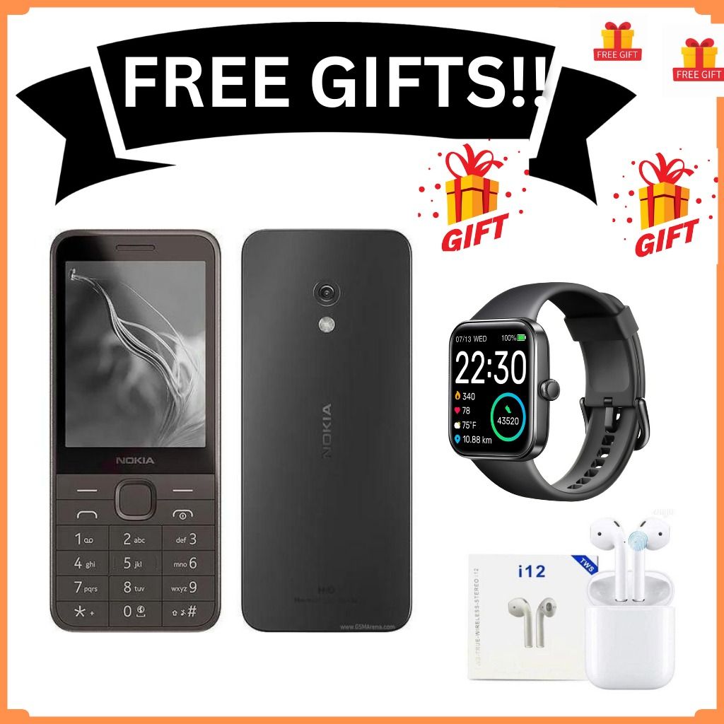 Brand New Nokia 235 4G 128MB ROM+64MB RAM 1450 mAh BIG BATTERY 2.8" screen HD Camera Dual SIM Cards with Torch, Bluetooth, MicroSD Card Support featured phone +FREE GIFTS(EARPODS + SMARTWATCH)