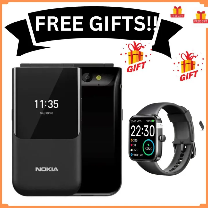 Nokia 2720 Flip Mobile, Mobile Phone, Dual Screen, Equipped with 4G Internet Dual Sim Card 4 GB Internal Memory, 512 MB RAM, Dual SIM Featured phone + FREE GIFTS (SMARTWATCH)