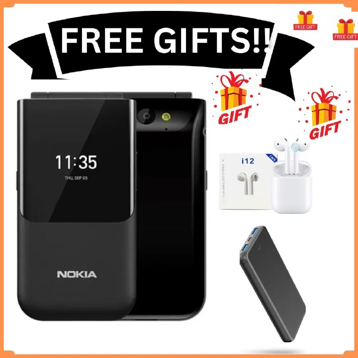 Nokia 2720 Flip Mobile, Mobile Phone, Dual Screen, Equipped with 4G Internet Dual Sim Card 4 GB Internal Memory, 512 MB RAM, Dual SIM Featured phone + FREE GIFTS ( POWERBANK +EARPODS)