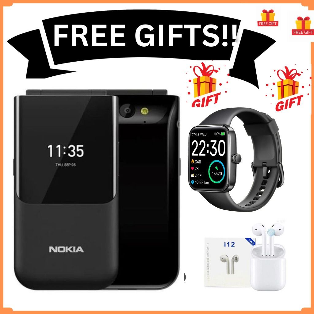 Nokia 2720 Flip Mobile, Mobile Phone, Dual Screen, Equipped with 4G Internet Dual Sim Card 4 GB Internal Memory, 512 MB RAM, Dual SIM Featured phone + FREE GIFTS ( SMARTWATCH+EARPODS)