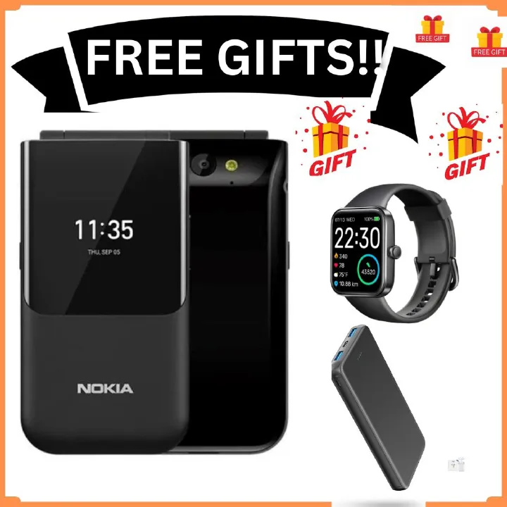 Nokia 2720 Flip Mobile, Mobile Phone, Dual Screen, Equipped with 4G Internet Dual Sim Card 4 GB Internal Memory, 512 MB RAM, Dual SIM Featured phone + FREE GIFTS ( SMARTWATCH+ POWERBANK)