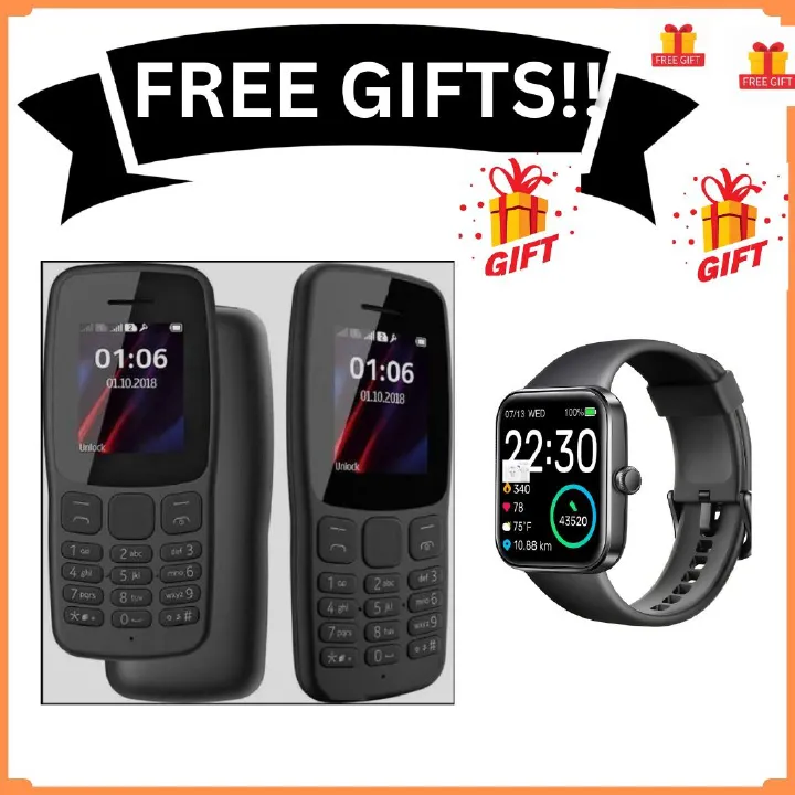 BRAND NEW Nokia 106 4G!!! Mobile Phones, 1.8" Dual SIM Cards Cell Phone 800 MAh Removable Battery Cheap Durable with FM Radio and Micro USB connector FEATURED PHONE +FREE GIFTS (SMARTWATCH)