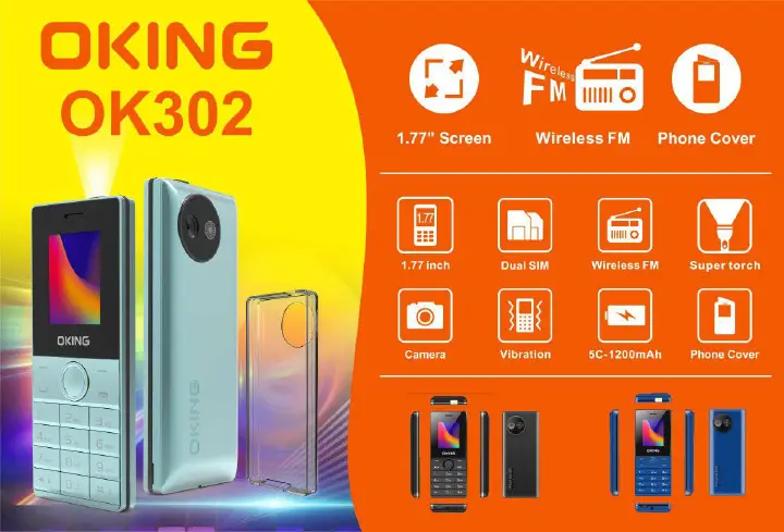 [OFFER] Oking Ok302 DUAL SIM CARD PHONE 32.0 MB of RAM 1.77 inch display Includes wireless FM radio with external earphone support, flakabambe katululu 1200mAh feature button phone featured phones