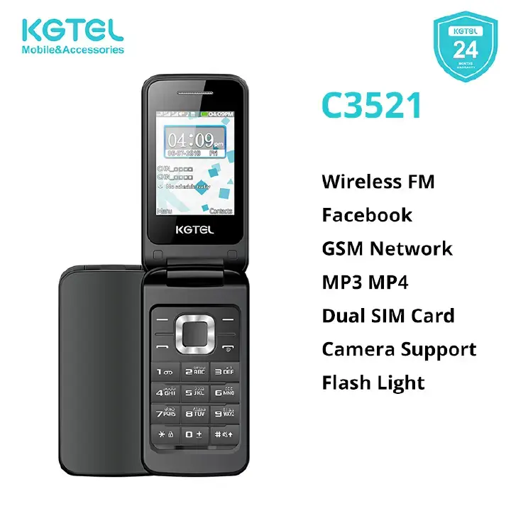 [NEW ARRIVALS!!]Kgtel C3521 Flip Flap Mobile Phone with Dual Sim GSM+GSM,2.4inch screen 1150mAh battery with flashlight vibration operamini wirelesss fm MP3/MP4 camera supported featured phone