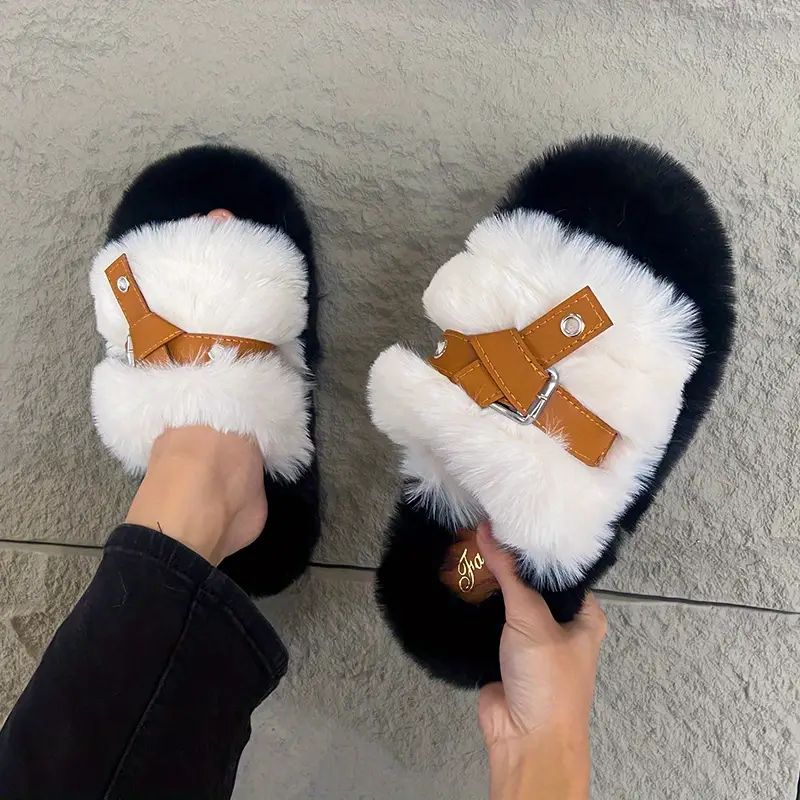 Fluffy Leather women slide sandals size 37 to 41 stylish clearance sale offer women slide sandals size 37 to 41 stylish