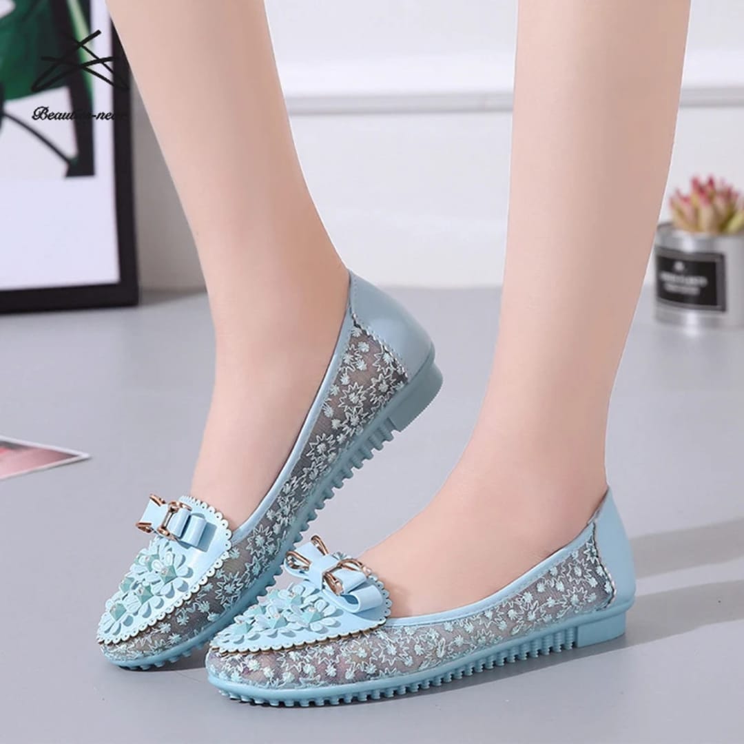 Summer Breathable Solid Color Vulcanized Shoes Floral Embroidery Bowknot Loafers Women Non-slip Clear fancy doll shoes