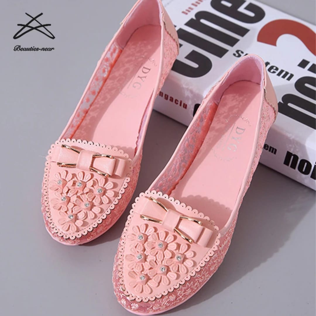 Summer Breathable Solid Color Vulcanized Shoes Floral Embroidery Bowknot Loafers Women Non-slip Clear fancy doll shoes