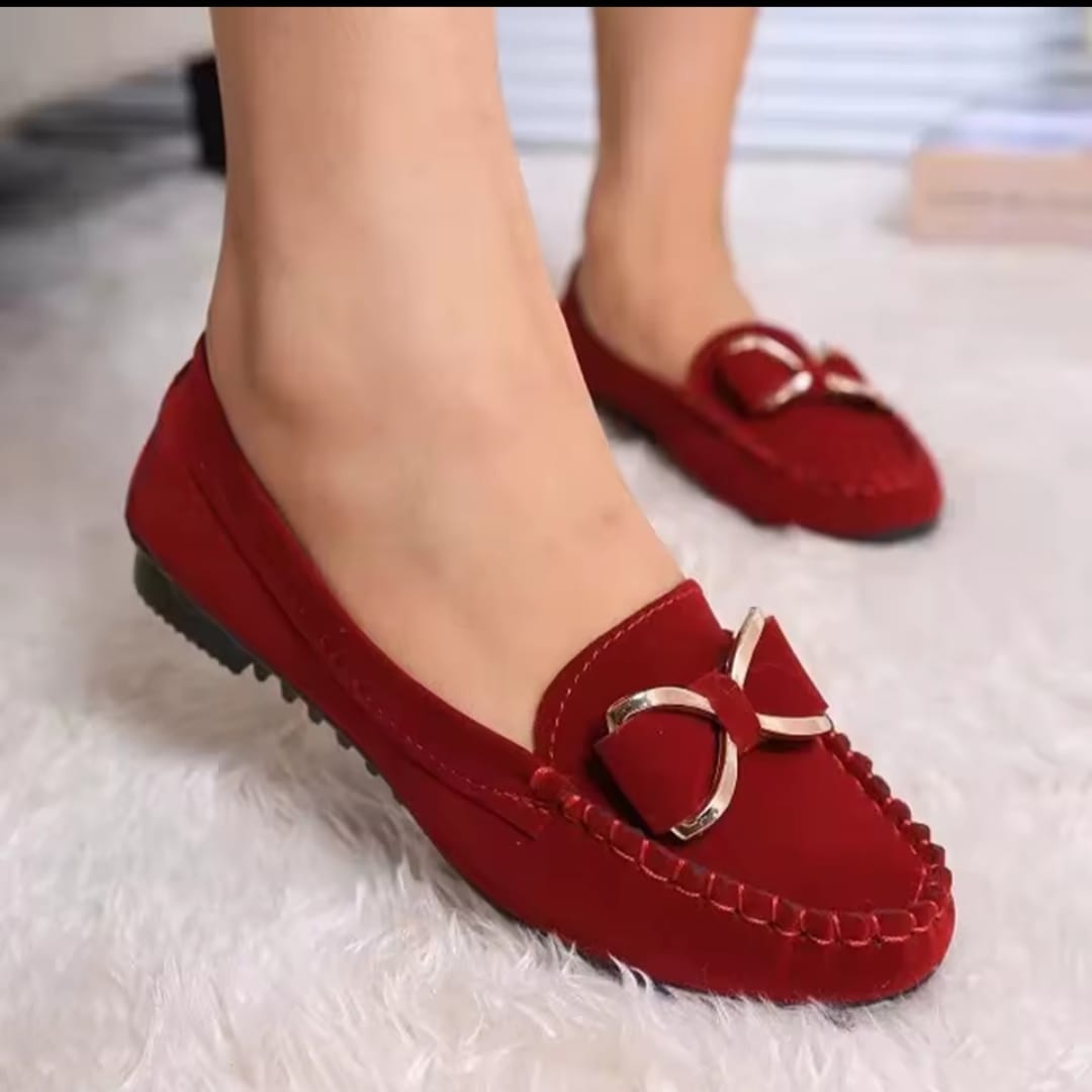 New arrival Metal Buckle Bow Suede Loafers & Slip-Ons Women's Shoes Ballerinas and Flats Flat shoes Non Slip Sole black【Choose 1 size larger than usual】