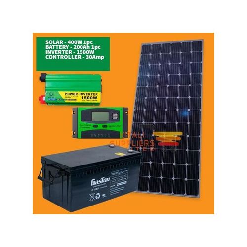 Powermate 400Watts Solar Panel Full Kit + 200Ah Solar Battery + 1500W Solar Power Inverter+ 30 Ah Solar Charge Controller
