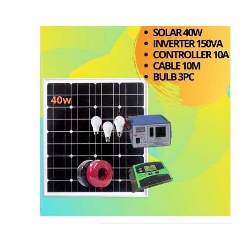 Sunnypex 40Watts Solar Panel Mid Kit +150Va Solar Power Inverter +10Ah Solar Charge Controller + 3 Dc Bulb + 10M Cable (5m Red, 5m Black )