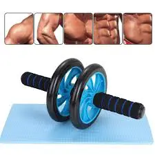 AB Wheel Double Wheel Fitness Abs Roller with Free Mat – Blue | Core Strength Trainer | Tummy Trimmer | Home Gym Exercise Equipment | Burn Belly Fat | Tone Body Fast