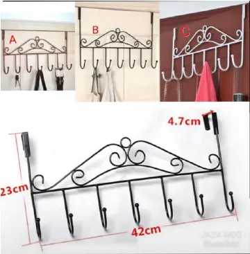 very strong long lasting Over the Door Hanger Punch-free Clothes Hat Bag Hook for Kitchen Bathroom Towel Hook Key Holder Metal Hanger Bracket 7 Hooks