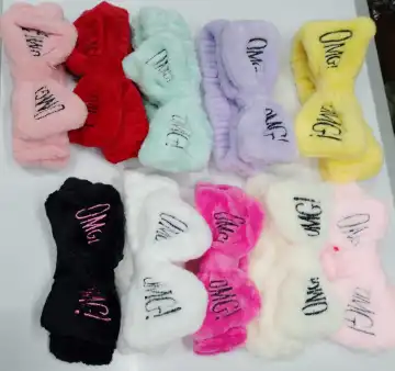 Flannel headband, lovely bow wash headwear embroidered letters OMG multicolor wash hair accessories