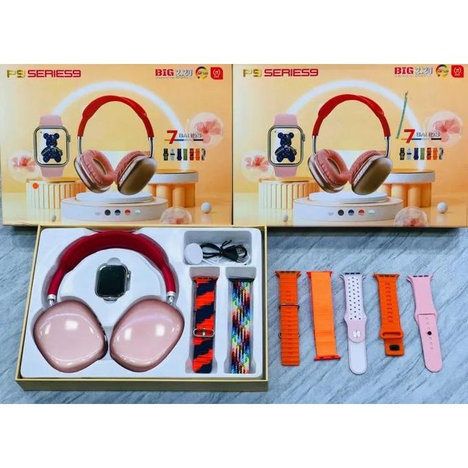 P9 Series 9 SmartWatch One Smart Watch 7 Straps with P9 Bluetooth Headphones Wireless Magnetic Charging P9 Headphones 7 Straps Heart Rate Sleep Monitoring Android & iOS Compatible