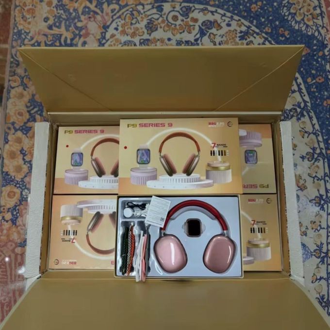 P9 Series 9 SmartWatch One Smart Watch 7 Straps with P9 Bluetooth Headphones Wireless Magnetic Charging P9 Headphones 7 Straps Heart Rate Sleep Monitoring Android & iOS Compatible