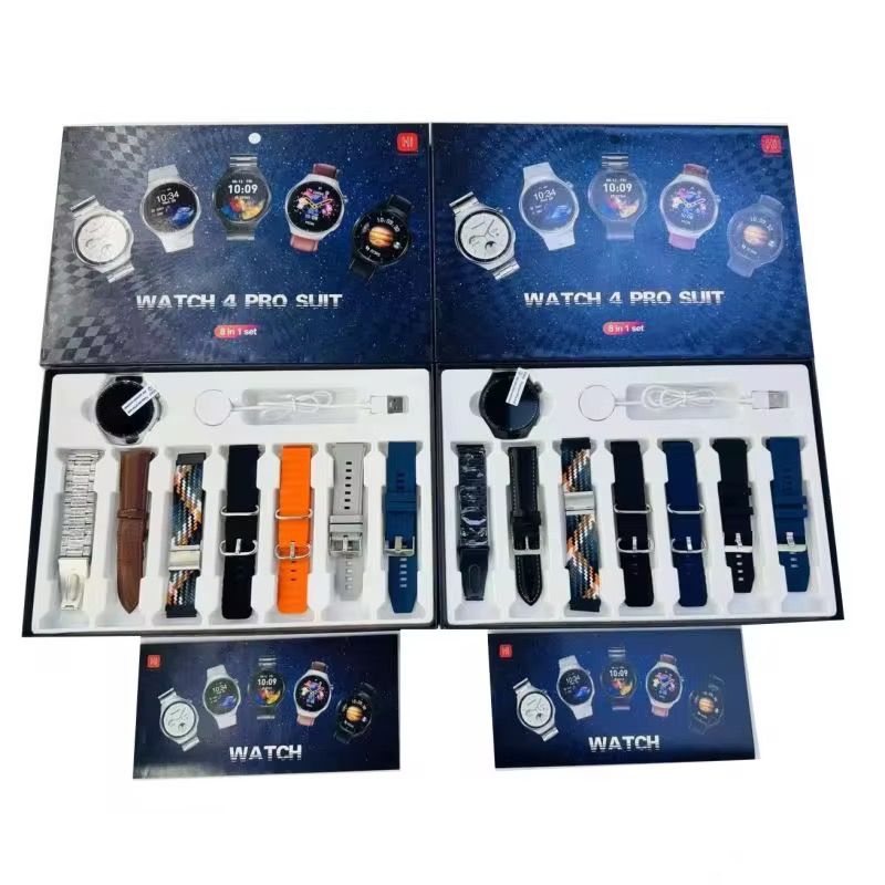 Watch 4 Pro Suit Smart Watch (8-in-1 Set) Multi-Strap Combo Set Hot Sale UNISEX Watch Wireless Magnetic Charging 7 Straps BT Connection Call, Heart Rate Sleep Monitoring Android & iPhone Compatible