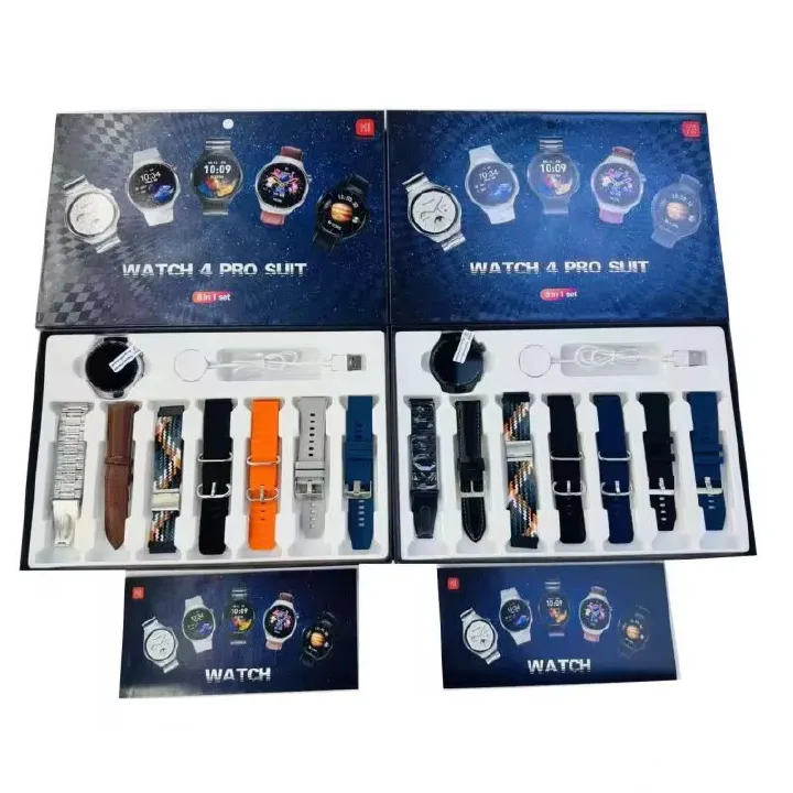Watch 4 Pro Suit Smart Watch (8-in-1 Set) Multi-Strap Combo Set Hot Sale UNISEX Watch Wireless Magnetic Charging 7 Straps BT Connection Call, Heart Rate Sleep Monitoring Android & iPhone Compatible