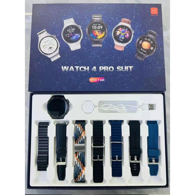 Watch 4 Pro Suit Smart Watch (8-in-1 Set) Multi-Strap Combo Set Hot Sale UNISEX Watch Wireless Magnetic Charging 7 Straps BT Connection Call, Heart Rate Sleep Monitoring Android & iPhone Compatible