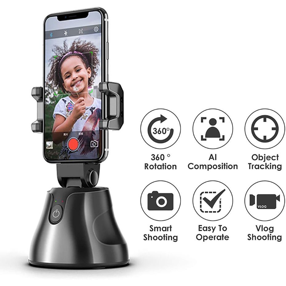 Universal AI 360 Degree Rotation Auto Object Tracking Smartphone Holder for Making Photo and Video Vlog Shooting. AI Auto Face Tracking Robot Cameraman for Live Vlog Video Recording
