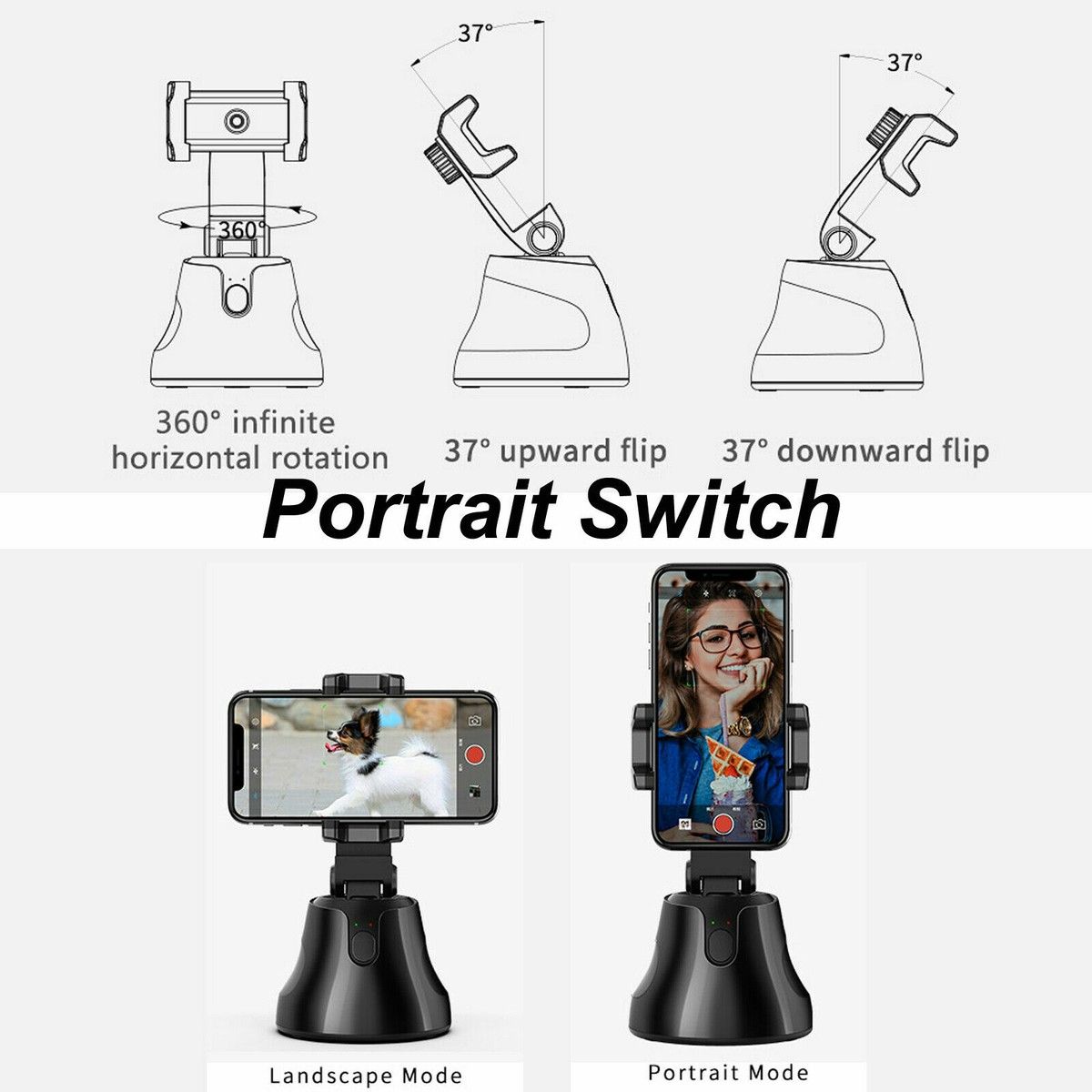 Universal AI 360 Degree Rotation Auto Object Tracking Smartphone Holder for Making Photo and Video Vlog Shooting. AI Auto Face Tracking Robot Cameraman for Live Vlog Video Recording