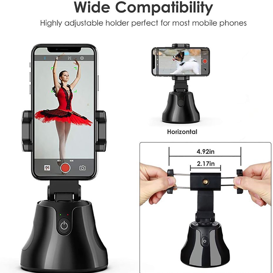 Universal AI 360 Degree Rotation Auto Object Tracking Smartphone Holder for Making Photo and Video Vlog Shooting. AI Auto Face Tracking Robot Cameraman for Live Vlog Video Recording