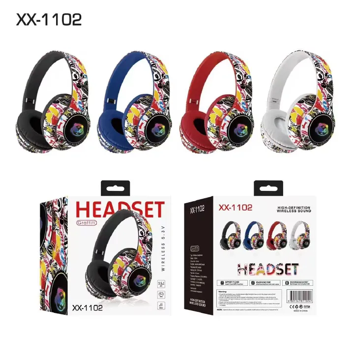 XX-1102 HD Sound Graffiti Bluetooth Headphones Over-Ear Headphones Foldable Wireless Pc Gaming Headset