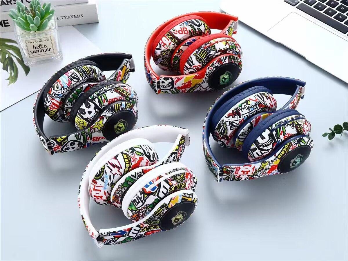 XX-1102 HD Sound Graffiti Bluetooth Headphones Over-Ear Headphones Foldable Wireless Pc Gaming Headset