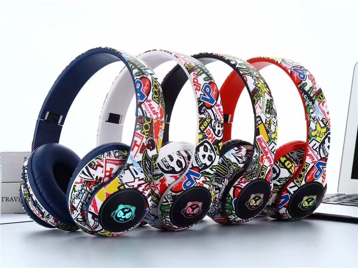 XX-1102 HD Sound Graffiti Bluetooth Headphones Over-Ear Headphones Foldable Wireless Pc Gaming Headset