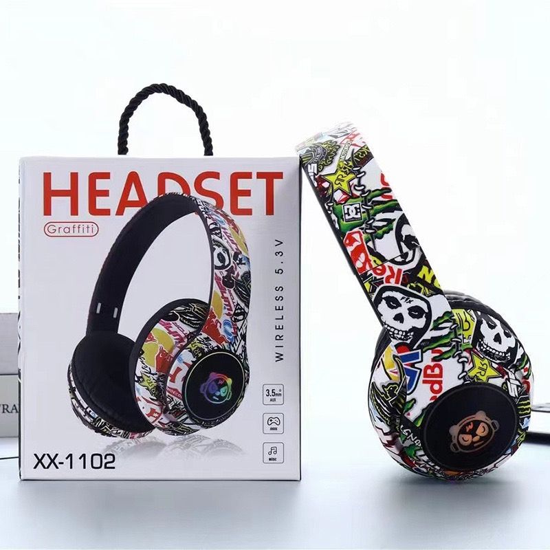XX-1102 HD Sound Graffiti Bluetooth Headphones Over-Ear Headphones Foldable Wireless Pc Gaming Headset