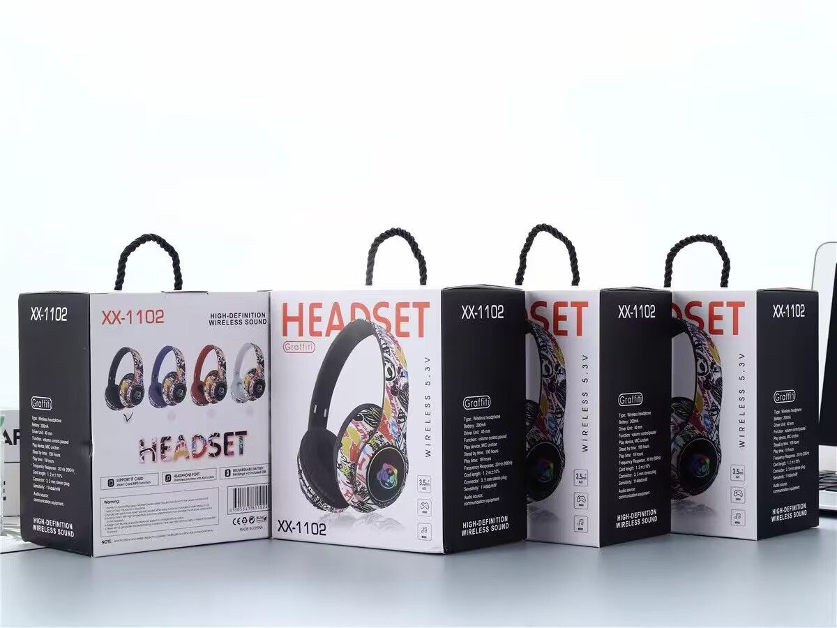 XX-1102 HD Sound Graffiti Bluetooth Headphones Over-Ear Headphones Foldable Wireless Pc Gaming Headset