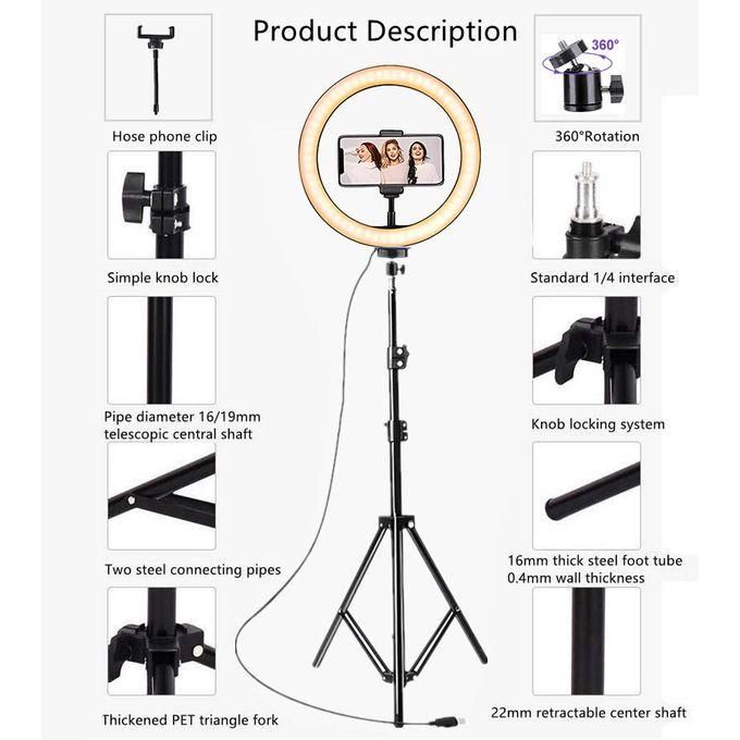 6 in 1 Ring Light 10 INCH 12 INCH 14 INCH Circular Selfie LED Fill RingLight + 2.1M Stand and Cell Phone Holder with 3 Colour Modes and 10 Brightness Levels for YouTube Live TikTok Video Recordings