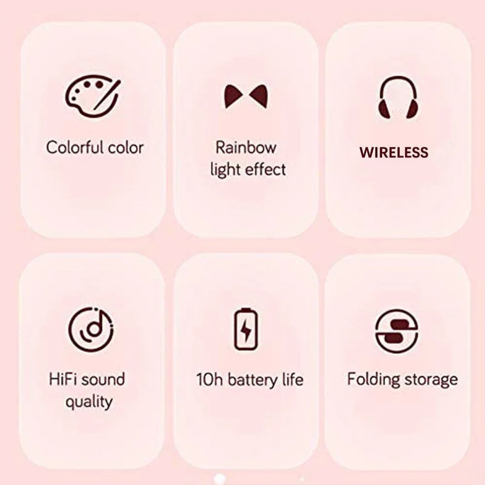STN-28 Cat Ears Wireless Bluetooth Headphones With RGB LED Lights - Foldable, Rechargeable, Built-in Mic, Sports and Leisure Card Folding Headset Cartoon Luminous Cat Ears Stereo headphones With Mem