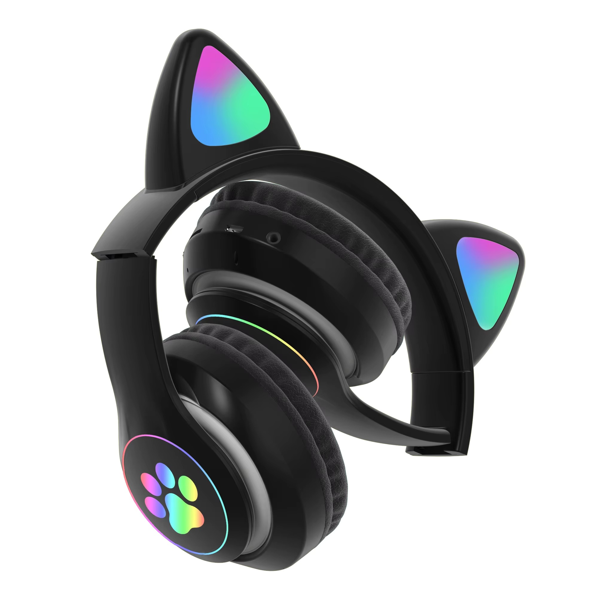 STN-28 Cat Ears Wireless Bluetooth Headphones With RGB LED Lights - Foldable, Rechargeable, Built-in Mic, Sports and Leisure Card Folding Headset Cartoon Luminous Cat Ears Stereo headphones With Mem