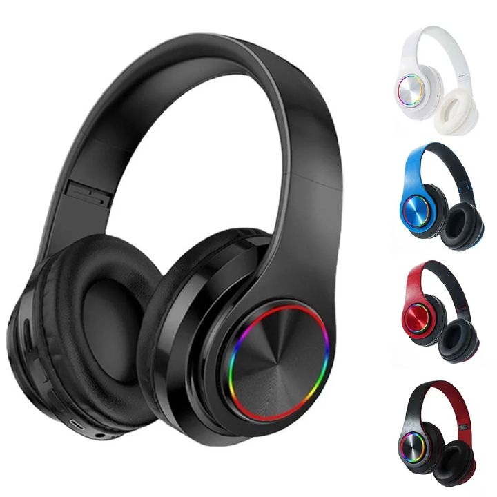 B39 RGB LED Wireless Headphones Over-Ear Foldable HiFi Stereo Built-in Mic Long Battery TF Card FM Gaming Headset for Phone or PC
